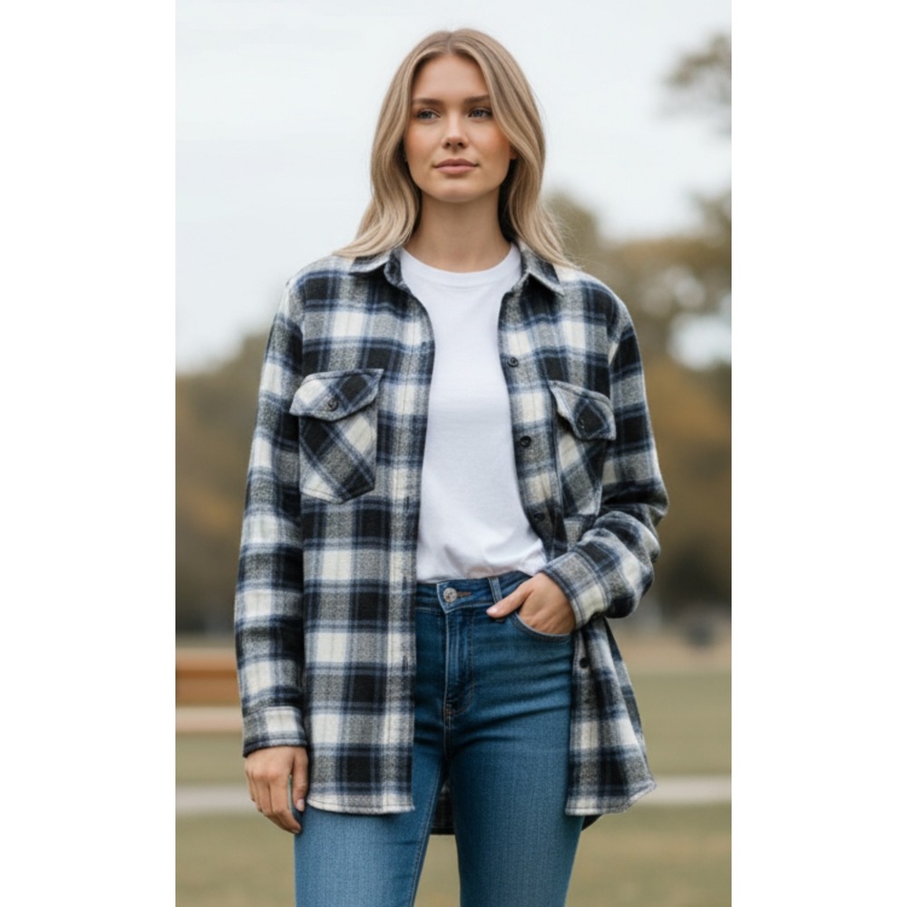 WORKSHOP REPUBLIC CLOTHING Women's Medium Plaid Flannel Shirt Button Up NWT